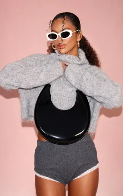 Black Patent PU Round Shoulder Bag