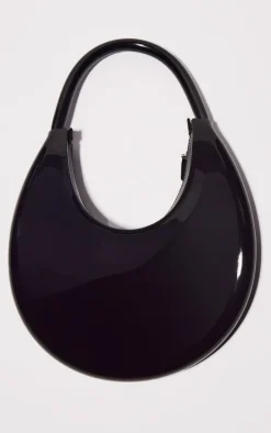 Black Patent PU Round Shoulder Bag