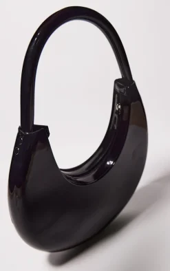Black Patent PU Round Shoulder Bag