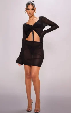 Black Pattern Sheer Knit Mini Skirt