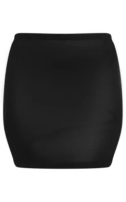 Black Pattern Sheer Knit Mini Skirt
