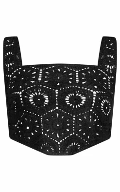 Black Patterned Crochet Knit Top