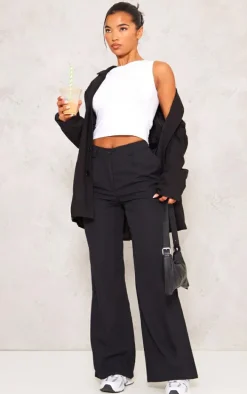 Black Peach Skin Straight Leg Pants