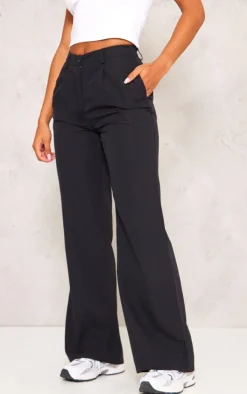 Black Peach Skin Straight Leg Pants