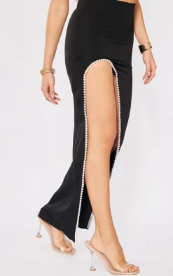 Black Pearl Thigh Trim Woven Maxi Skirt