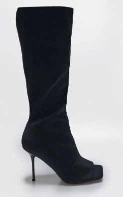 Black Peep Toe Wide Fit High Stiletto Knee High Boots