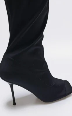 Black Peep Toe Wide Fit High Stiletto Knee High Boots