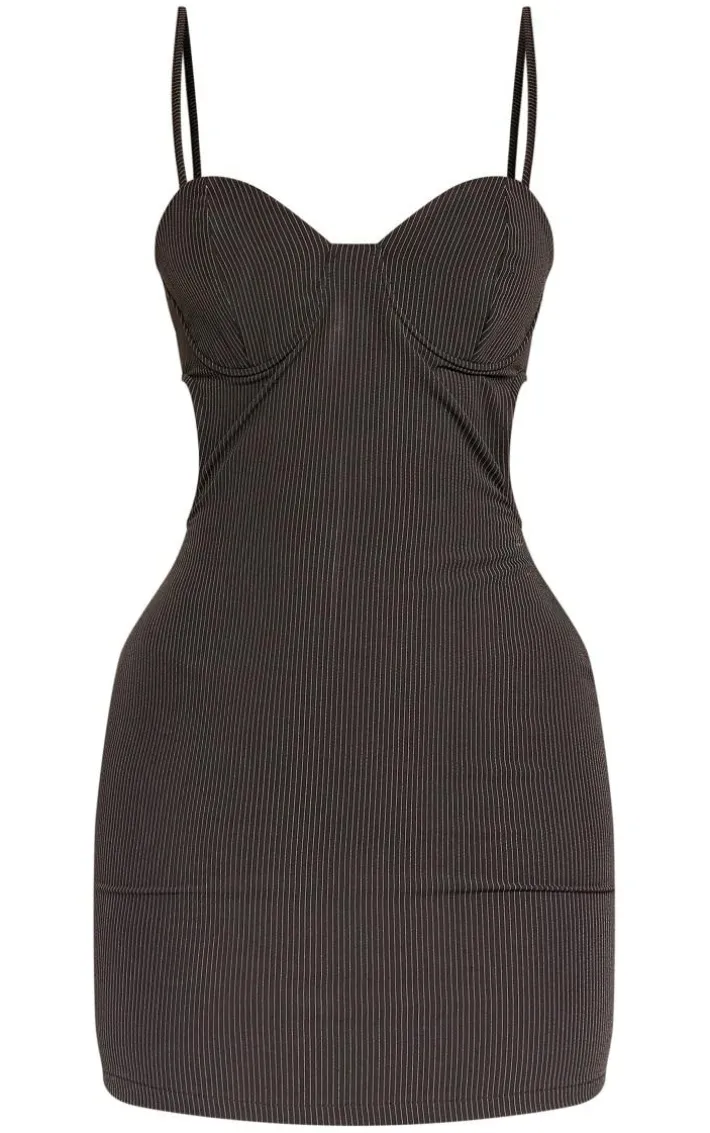 Black Pinstripe Cup Detail Mini Dress