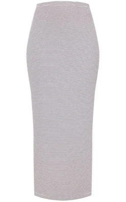 Black Pinstripe Rib Split Back Midaxi Skirt