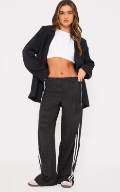 Black Pinstripe Side Stripe Detail Drawstring Low Waist Pants