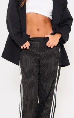 Black Pinstripe Side Stripe Detail Drawstring Low Waist Pants