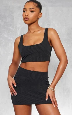 Black Pinstripe Tailored Seam Detail Bralet Top