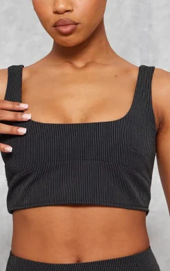 Black Pinstripe Tailored Seam Detail Bralet Top