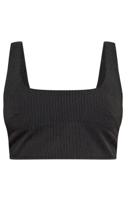 Black Pinstripe Tailored Seam Detail Bralet Top