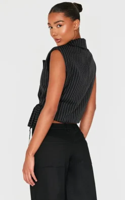 Black Pinstripe Tie Boxy Vest