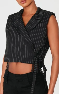 Black Pinstripe Tie Boxy Vest