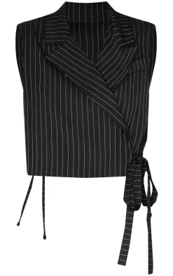 Black Pinstripe Tie Boxy Vest