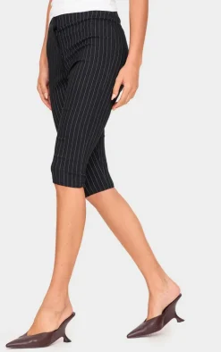 Black Pinstripe Woven Stretch Capris