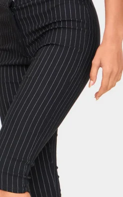 Black Pinstripe Woven Stretch Capris
