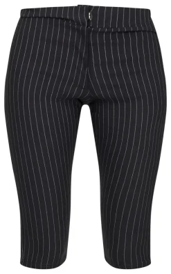 Black Pinstripe Woven Stretch Capris