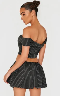 Black Pinstripe Woven Tailored Bandeau Top