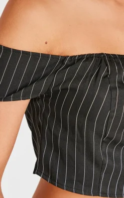 Black Pinstripe Woven Tailored Bandeau Top