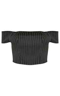 Black Pinstripe Woven Tailored Bandeau Top