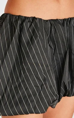 Black Pinstripe Woven Tailored Puff Ball Skirt