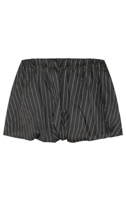 Black Pinstripe Woven Tailored Puff Ball Skirt