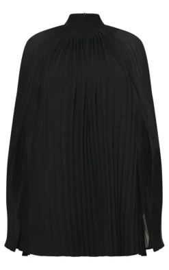 Black Pleated Cape High Neck Shift Dress