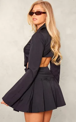 Black Pleated Cut Out Blazer Dress