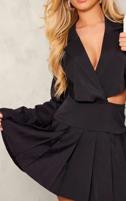 Black Pleated Cut Out Blazer Dress