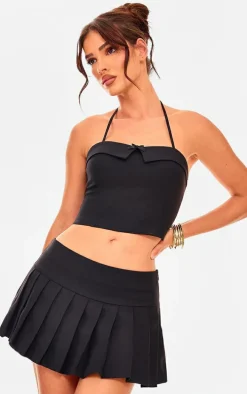 Black Pleated Micro Mini Skirt