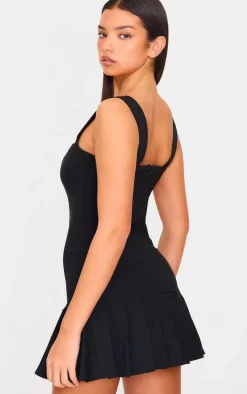 Black Pleated Shift Dress