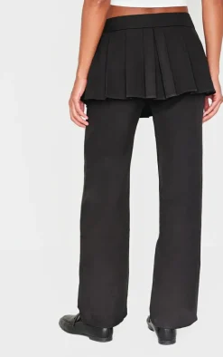 Black Pleated Skirt Overlay Detail Tailored Pants