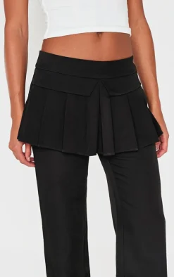 Black Pleated Skirt Overlay Detail Tailored Pants