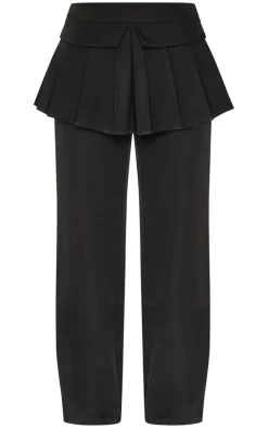 Black Pleated Skirt Overlay Detail Tailored Pants
