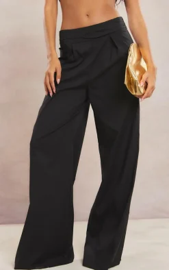 Black Pleated Waistband Extreme Wide Leg Pants