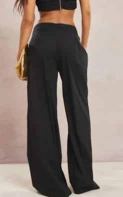 Black Pleated Waistband Extreme Wide Leg Pants