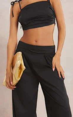 Black Pleated Waistband Extreme Wide Leg Pants