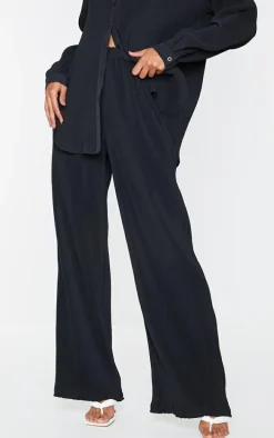 Black Plisse High Waisted Wide Leg Pants