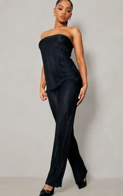 Black Plisse Longline Bandeau Top