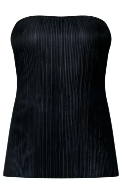 Black Plisse Longline Bandeau Top