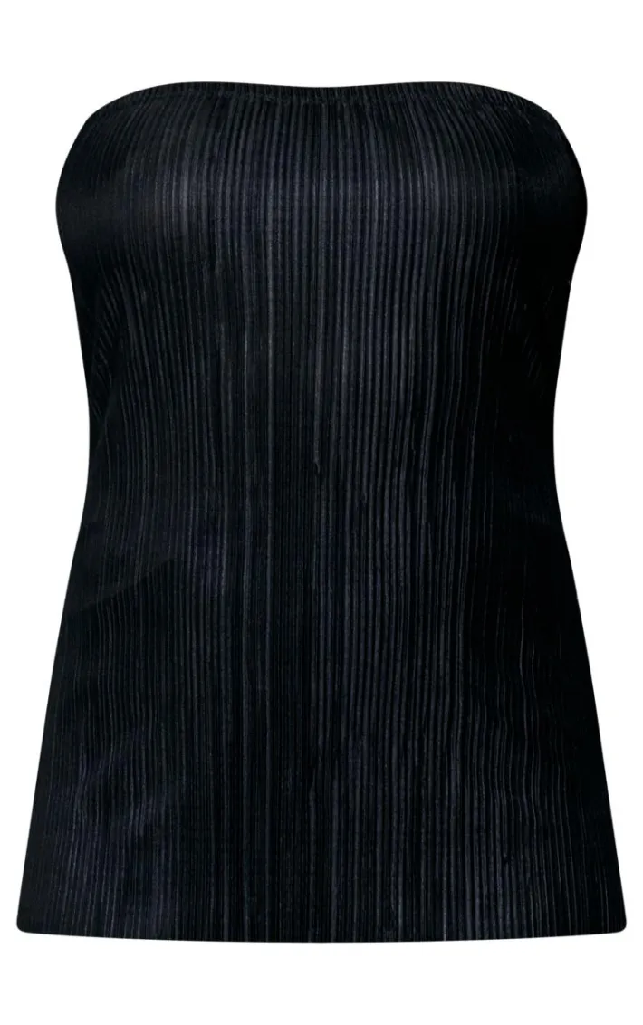 Black Plisse Longline Bandeau Top