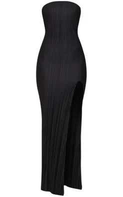 Black Plisse Split Leg Maxi Dress