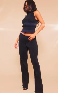 Black Plisse Woven High Neck Top