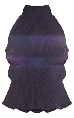 Black Plisse Woven High Neck Top