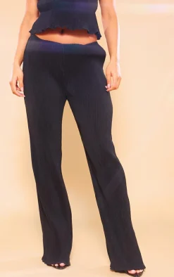 Black Plisse Woven Wide Leg Pants