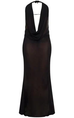 Black Plunge Front Open Back Beach Dress
