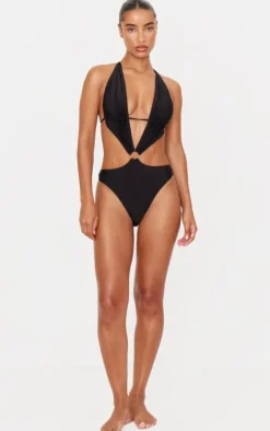 Black Plunge O Ring Cut Out Swimsuit